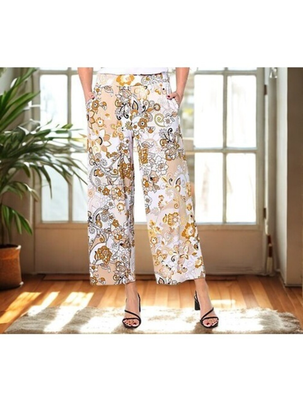 Susan Graver Regular Printed Liquid Knit Wide Leg Ankle Pants Size XXS